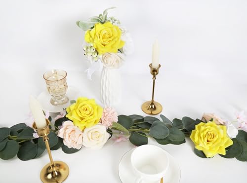 Artificial Flowers - 16pcs Yellow Fake Roses, 4.3" Velvet Roses for Wedding Bouquet, Home Party & Garden Decorations - color: 4.3" Yellow