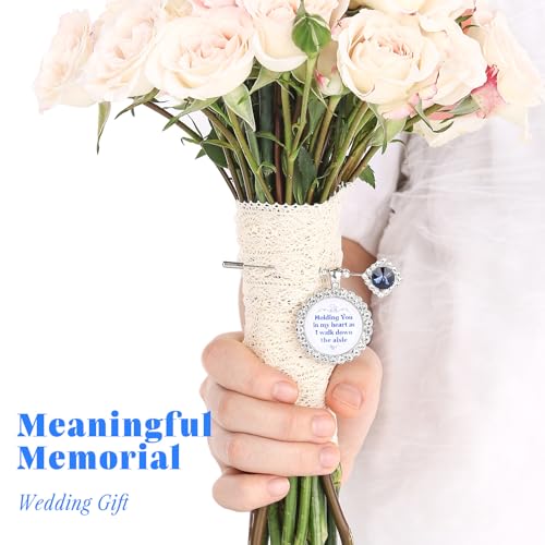 Something Blue Gift for Bride Bouquet Charms for Wedding Memory, Bridal Shower Gifts from Mom,Rhinestone Artificial Sapphire Wedding Gifts Bouquet Dress Pin with Touching Saying - style: Holding You (WhiteK)