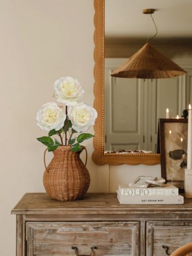 Artificial Roses - Set of 3 Long-Stem Real Touch Silk Roses, 24.4" Faux Flowers for Home Decor, Wedding Bouquets, Centerpieces & Floral Arrangements – Lifelike Cream Fake Roses - color: Cream