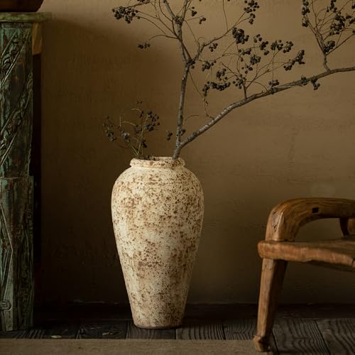 Ceramic Rustic Farmhouse Vase,Extra Large Terra Cotta Vase, Huge Pottery Decorative Flower Vases for Living Room Entryway Table Centerpiece Decor(17'' X 9'' x 9'')(Waist Cinching Bottle) - color: Waist Cinching Bottle