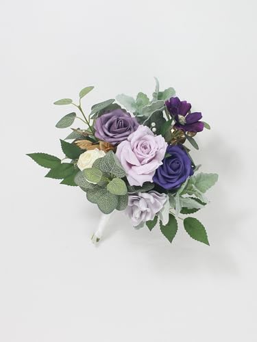 Rinlong Purple Bridesmaid Bouquet for Wedding, Prom, Homecoming | Silk Bridal Bouquet, Destination Friendly - color: 14-purple
