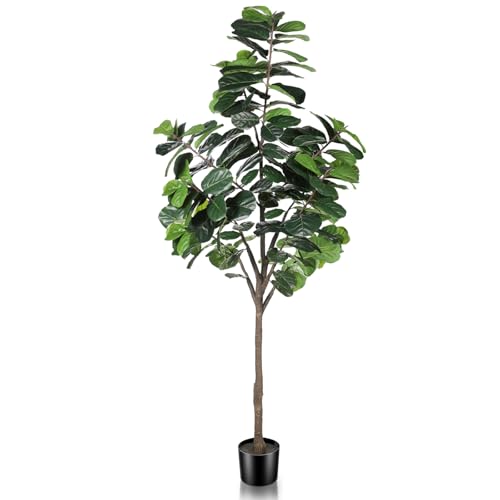 LYERSE 8ft(96in) Fiddle Leaf Fig Tree Artificial - Tall Faux Fiddle Leaf Fig Tree - Fake Fig Plant with Realistic Texture for Indoor Outdoor Modern Home House Office - size: 8ft