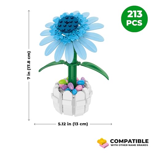 Brickcraft Bricktanicals Blue Sunflower in Picket Fence Pot Brick Building Set, 213 Piece Botanical Flower Model, Ages 8 Plus, Collectible Easter Display Set, Spring Gift for Kids and Adults - style: Blue Sunflower Spring