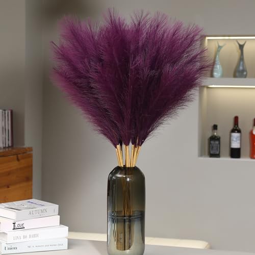 Wertuirk 9 Stems Purple Pampas Grass - 38 Inch Tall Faux Pompous Grass Decor, Big Artificial Pompas Floral for Vase Filler, Wedding, Party and Home Decor (Purple) - color: Purple