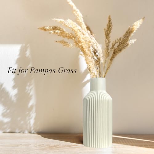 Ceramic Flower Vase, Minimalist Modern Home Decor, Matte Finish Pampas Grass Vase for Table, Fireplace, Shelf, Mantel, Entryway and Centerpieces (Off White) - color: Off White, size: 8in