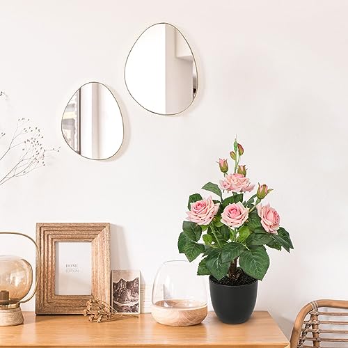 Hollyone Artificial Plants & Flowers in Vase Pink Roses Artificial Flowers Potted Plant Faux Silk Flower with Pot Fake Rose Flower Arrangement Home Decor Office Bathroom Shelf Desk Decoration 15 Inch - color: Rose 1 - Pink (15inch)