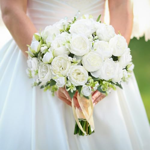 MARTINE MALL 4 Packs Peonies Artificial Flowers, White Artificial Peonies, Silk Peonies Flowers Fake Peonies Artificial Flowers Peonies Bouquet for Centerpiece Table Wedding Party Home Decor - color: White, size: 4PCS