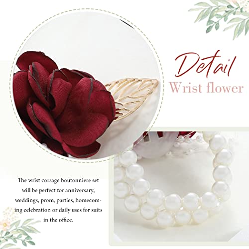 Wedding Bride Rose Wrist Corsage Red Bridesmaids Silk Wrist Flower Flowergirl Hand Floral Decor Bridal Prom Party Accessories for Women and Girls (A- Red) - color: A- Red