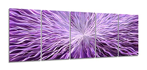 YHSKY ARTS Abstract Metal Wall Art Handcrafted on Aluminum Modern 5 Pieces Artwork in Purple Color Contemporary Powerful Lines Pictures with 3D for Living Room Bedroom Dinning Room Decor - color: Abstract Metal Art, size: 64x24IN