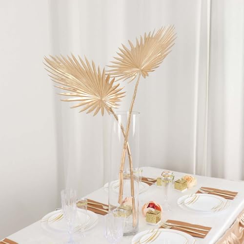 Efavormart 2 Pack 34 inch Shiny Metallic Gold Artificial Fan Palm Leaf Stems, Tall Faux Tropical Foliage for Stately Floor Vases and Modern Event Styling - color: Type6