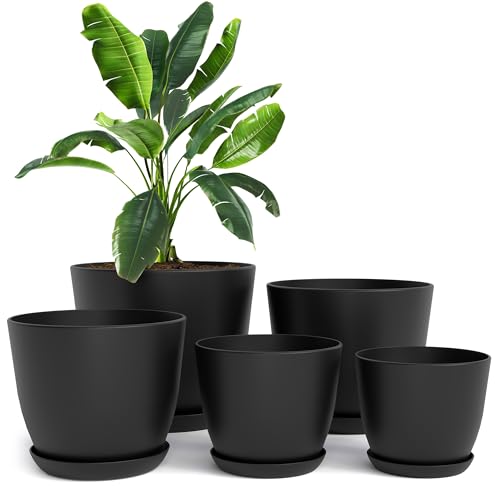 Utopia Home - Plant Pots Indoor with Drainage - 7/6.6/6/5.3/4.8 Inches Flower Pots for Indoor Planter - 5 Pack Plastic Planters - Ideal for Stocking Stuffers or Home Christmas Decorations - Black - color: Black, size: Pack of 5