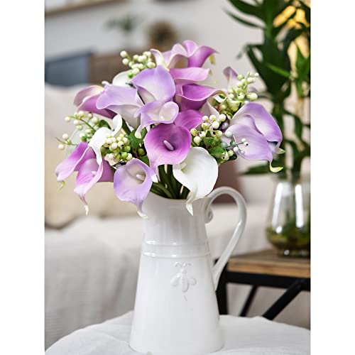 FiveSeasonStuff Real Touch Calla Lily Artificial Flowers Wedding Bridal Bouquet | Floral Arrangements | 15 Calla Lilies (Summer White) - color: Summer White