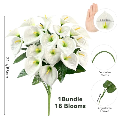 SNAIL GARDEN 18 Blooms Artificial Calla Lilies with Leaves, 22in/56cm Fake Flowers for Wedding Bouquet with Rotatable Flower Heads, White Artificial Flowers for Centerpiece, Home Décor