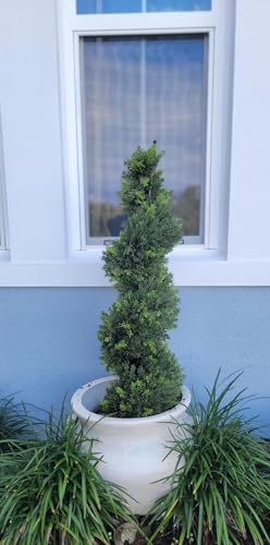 ALL SEASON GREEN 5' Cypress Artificial Outdoor Plants Boxwood Topiary Spiral Front Porch Decor Tree Potted Set of 2 - size: 5 ft