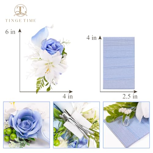 TINGE TIME Luxury Groom Boutonniere for Wedding, 1 PCS Pocket Boutonniere for Men, Artificial Corsage for Wedding, Prom, Homecoming, Anniversary, Graduation, Christmas Dinner (Provence Blue B) - color: Provence Blue B