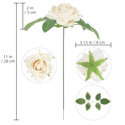 Champange Roses Artificial Flowers 16pcs Velvet Artificial Roses with Stems 3.15" Fake Roses for Bridal Bouquet Wedding Flowers for Floral Centerpieces Home Party Decor (Champange) - color: 3.15" Champagne