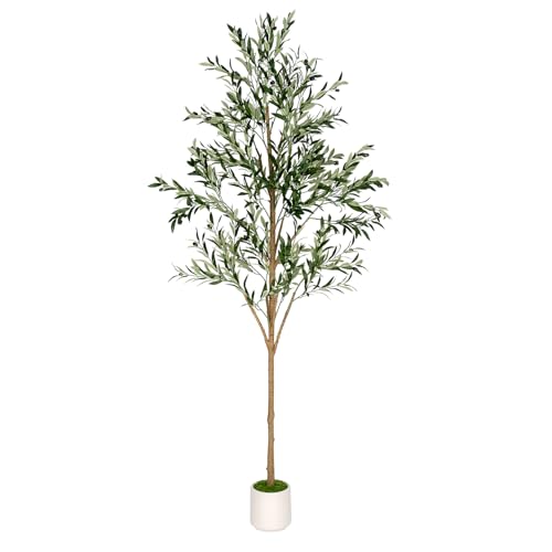 Artificial Olive Tree - Tall Indoor Faux Olive Tree with Planter & Basket, Realistc Fake Olive Tree with Fruits for Home Office Decor Living Roomi (7ft) - size: 7ft