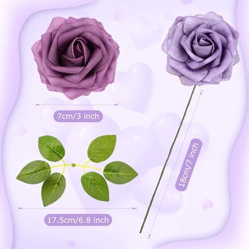 100 Pcs Artificial Foam Rose Flower Faux Bouquet Wedding Fake Rose Gift for Mother's Day Women DIY Bridal Shower Party Table Birthday Home Spring Decor (Gradient Light Purple) - color: Gradient Light Purple