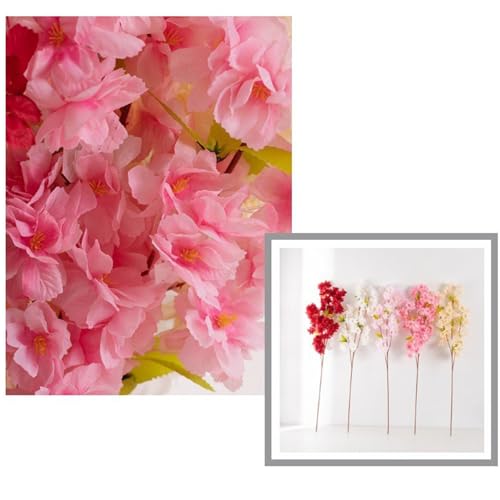 MINGZHE 5pcs Artificial Cherry Blossom Branches Faux Cherry Flowers 39 Inch Peach Branches Silk Tall Stems Fake Flower Arrangements for Home Wedding Table Vase Decor (Red) - color: Red