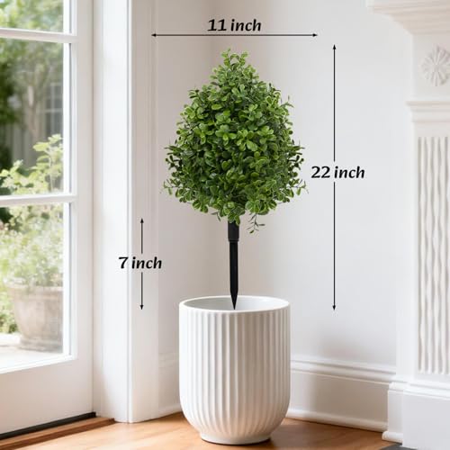 Bdor 22" Artificial Boxwood Topiary Bushes Ball Trees, Outdoor Artificial Plant Set of 2 with Ground Stakes, UV Resistant Simulated Evergreen Fake Boxwood Shrub for Indoor/Outdoor Lawns, Garden Decor - style: Boxwood