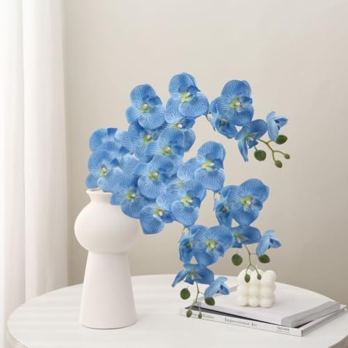 XZJMY Artificial Phalaenopsis Flowers,27.5" Fake Orchid Stems,Real Touch Orchid Flower Silk Phalaenopsis for Home Decor Wedding Centerpieces (4, Blue) - color: Blue