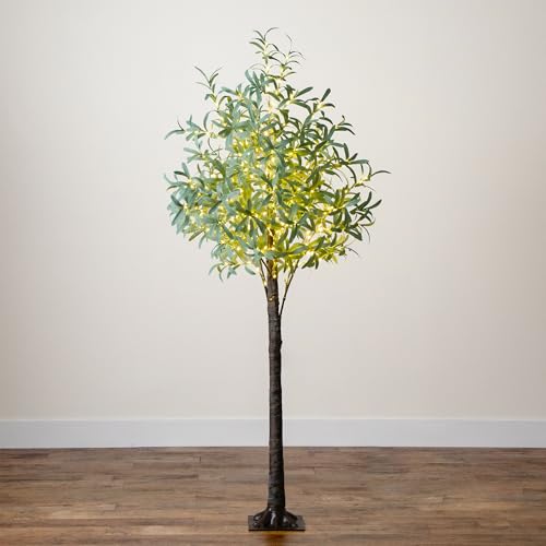 Nearly Natural 6-FT Artificial Olive Tree with 420 Warm White LED Lights, Faux Olive Tree Indoor Home Décor, Pre-lit Fake Tree with Lifelike Fruits and Sturdy Base Stand