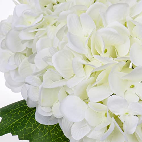 Hollyone Hydrangea Artificial Flowers with Vase White Silk Fake Flowers Arrangements in Glass Vase with Faux Water for Home Bathroom Office Table Centerpiece Shelf Decorations - color: Hydrangea, White