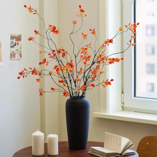 5PCS Artificial Eucalyptus Stems Faux Ficus Branches Fake Greenery for Home Office Wedding Vase Filler Shop Decoration - color: Orange