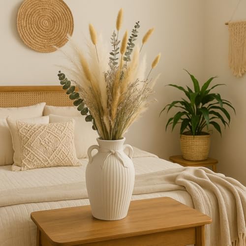 Musunny Natural Dried Flower Bouquet,17" Dried Flowers for Vase,Dried Floral Arrangements for Boho Farmhouse Home Décor Indoor with Pampas(Green) - color: Green