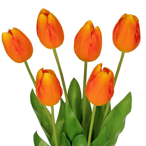6PCS 23" Fake Tulip Flowers Artificial Orange Tulips Long Stem Faux Flower, Silk Flower Décor for Floral Arrangement Home Farmhouse Wedding Decoration - color: Orange