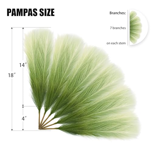 6 PCS Faux Pampas Grass Arrangement - 18"/45cm Artificial Fluffy Pompous Grass Stems for Boho Chic Home and Wedding Decor (Sage Green Gradient) - color: B1- Sage Green Gradient