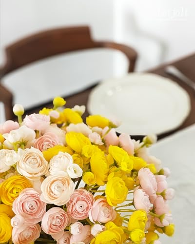 Letjolt Artificial Ranunculus Flower Pink Silk Flowers, 18pcs | Wedding Engagement Centerpieces, Bridal Shower Decorations, Home Decor, Faux DIY Bouquet - color: Pink