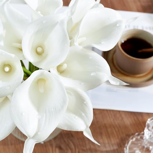 Artificial Calla Lily 12Pcs White Real Touch Faux Flowers for Wedding Bouquet, Bride Bridal Shower, Spring Home Kitchen Table Decor, Fake Lilies for Centerpieces, Party Decorations - color: A - Pure White