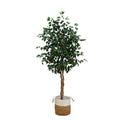 Nearly Natural 6ft. Triple Trunk Ficus Artificial Tree with Natural Trunks in Handmade Natural Jute and Cotton Basket Planter - size: 6ft, style: Tree in Basket
