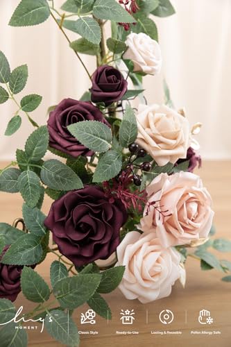 Ling's Moment 2pcs Wedding Flowers Garland Artificial Floral Swag Arch Decorations Rose Greenery Arrangements Marsala Blush Ceremony Reception Garden Easel Wall Entryway Outdoor board(NOT Include Sign - color: Marsala & Blush