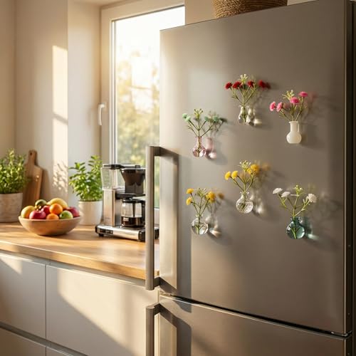 10-Pack Magnetic Mini Bud Vases Gift Set for Mom - Mixed Glass Decor for Fridge and Locker - Heavy-Duty Magnets - Small for Women, Teachers and Coworkers - color: Jewel-tone Glass Mix