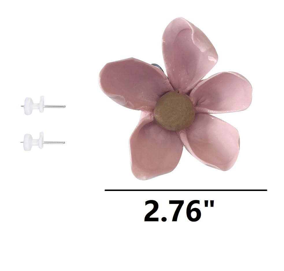 Ceramic Flower Wall Art, Artificial Flower Wall Sculpture，Handcrafted 3D Hanging Porcelain Flowers ,3D Wall Hanging Decor ,Porcelain Flower Wall Décor for Home，Hallway，Kitchen，Office (Pink,Hibiscus, 2.76") - color: Pink,Hibiscus, size: 2.76"