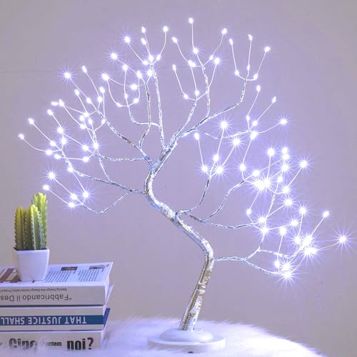 FuChsun Bonsai Tree Light 108 LED Artificial Tree Lamp, Battery and USB Operated (White Glow Silver Branch) - color: White Glow-silver Branch