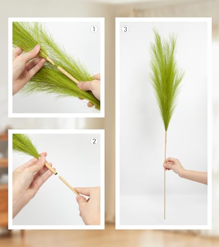 9 Pcs 45" Tall Pampas Grass Green Decor, Long Stem Artificial Flower Floor Vase Large Faux Floral Pompas Fake Plants Dried Bouquet Arrangement Vase Filler for Boho Home Wedding Decoration - color: 9 Pcs 45" Green Style