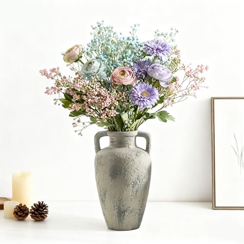 Large Vase with Handle - Ceramic Rustic Vase, 11.41 inch Tall Terracotta Flower Vase with 2 Handles, Decorative Vases for Home Decor, Dining Table, Living Room, Kitchen, Office - color: 103-3-11.4in