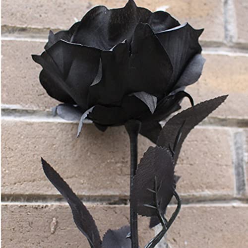 OUKEYI 8pcs Artificial Rose Flower, No Fade Black Roses,Single Stem Fake Silk Flowers Realistic Blossom Flora for DIY Home OfficeParty Decoration Bridal Wedding Bouquet Halloween Decoration (Black) - color: Black