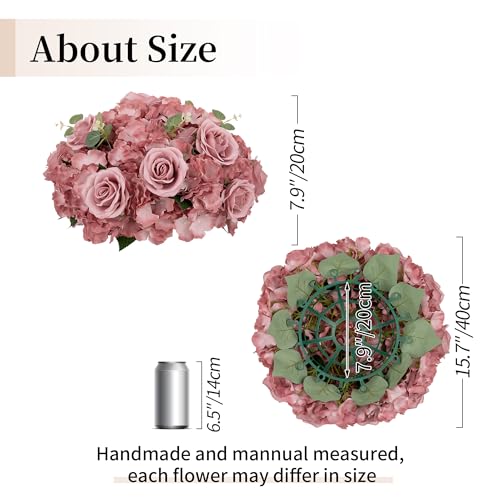 BLOSMON Artificial Flower Balls Wedding Centerpieces 10pcs 15.7" Large Dusty Pink Fake Flowers Rose Hydrangea Ball Arrangement Center Pieces for Table Silk Floral Bouquet for Wedding Party Home Decor - color: Dusty Rose, size: Diam 15.7" - 10 Pcs