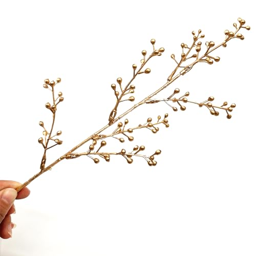 Artificial Golden Berry Stem Decor, Faux Glitter Flowers Stems Branches Plants Fake Berries Sticks Plant for Indoor Wedding Bouquet Party Wreath Crafts Gift Christmas Tree DIY Decoration - Gold 6 Pcs - color: Gold Berry Stem - 6 Pcs