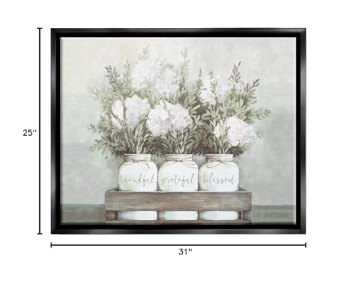 'Pristine Hydrangea Bouquet Sentiments'| Floating Frame Canvas Art | Stupell Industries | Black, 31 x 25 Inches, Easy to Hang and Sturdy, Made in USA, by Dogwood Portfolio - color: Jet Black (Matte), size: 30"L x 24"W
