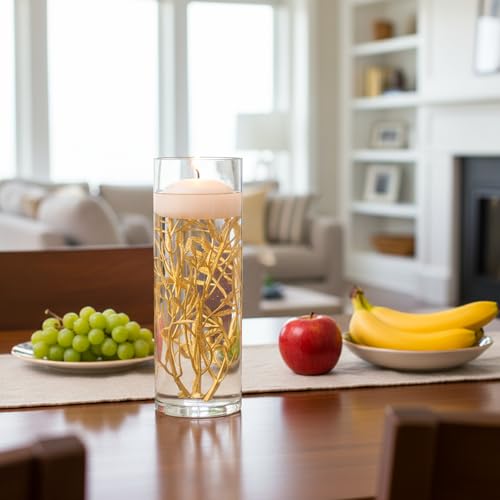 50 Pcs Faux Flowers for Floating Candles Floating Flowers for Centerpiece Vase Mini Flower Filler Filling in Cylinder for Wedding Dinning Table Party Home Bar Restaurant Decoration, 6 Inch (Gold)
