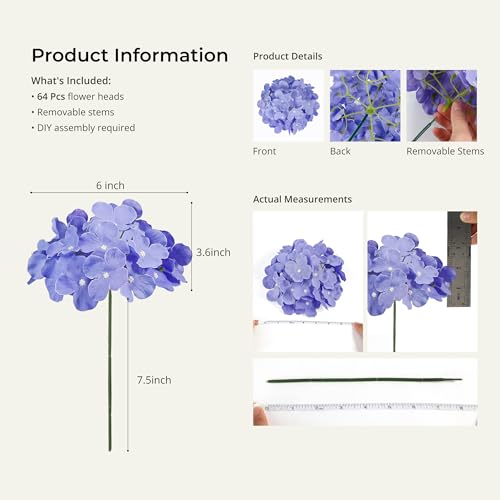 Auihiay 64Pcs Hydrangea Artificial Flowers Bulk, Faux Hydrangea Flowers Heads with Stems for Wedding Centerpieces Engagement Anniversary Birthday Housewarming(Mixed Purple) - color: Mixed Purple