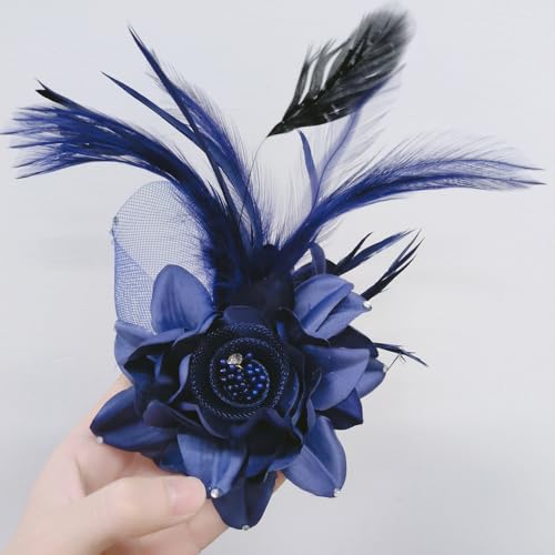 Elegant Flower Brooch for Women Wedding Party Dance Banquet Pins Feather Flower Fascinator Lady Floral Hairpins Dress Suit Lapel Pin Ceremony Accessories Corsage Brooches Vintage Jewelry Gifts - color: Blue
