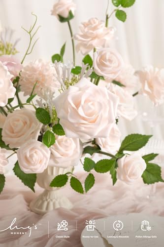 Ling's moment Artificial Flowers Fake Dahlia Faux Gardenia Foam Roses Combo for DIY Wedding Bouquets Centerpieces Arrangement Bridal Shower Party Home Decoration, Powder Pink, 25pcs - color: Pk-powder Pink