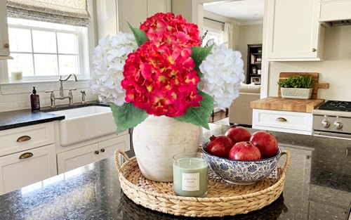 6PCS Large Silk Hydrangea Flowers, 20 in Huge Full Faux Hydrangea Artificial Flowers with Stems Leaves for Fake Summer Bouquets New Years Wedding Valentines Day Arrangements Easter (Magenta) - color: Magenta