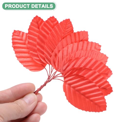 M METERXITY 100-Pack Artificial Silk Leaf, Faux Wire Single Leaves, Fake Flower Leaf with Stem for DIY Bouquet/Wreaths/Wedding/Garland/Party Decorations, Fake Rose Craft Leaves [Red] - color: Red